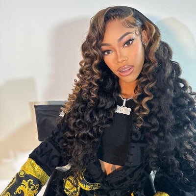 Highlight Stunk Stripe Wigs Loose Deeep Wave Colored 13x4 HD Lace Front Wigs Pre Plucked - GeetaHair