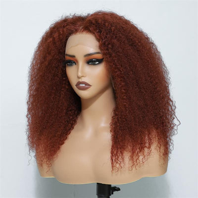 Copper Red Lace Front Human Hair Wigs 13x4 Afro Kinky Curly Glueless Wigs 180% Density - GeetaHair