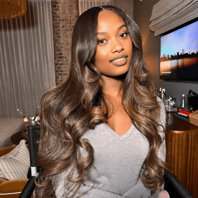 Geeta Full 300% Density Dark Brown With Highlights Loose Body Wave Wig Glueless Wigs Human Hair Pre Plucked - GeetaHair