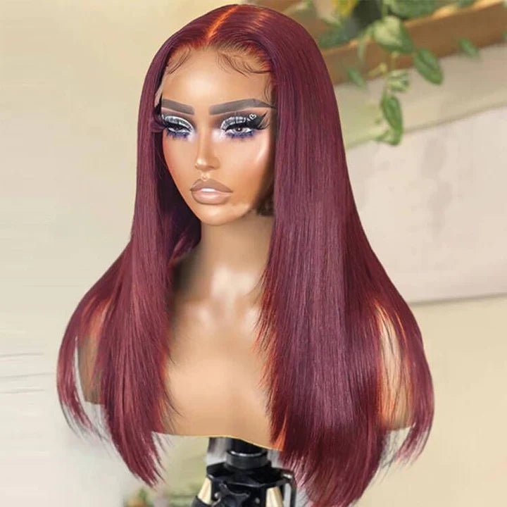 Layered Cut Lace Front Wig 99J Color Straight 13x4 Lace Frontal Wigs 180% Density - Geeta Hair - GeetaHair