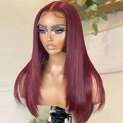 Layered Cut Lace Front Wig 99J Color Straight 13x4 Lace Frontal Wigs 180% Density - Geeta Hair - GeetaHair