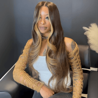 Balayage Highlight Brown Wig 13x4 Natural Straight HD Lace Front Wig Honey Blonde Glueless Wigs - GeetaHair