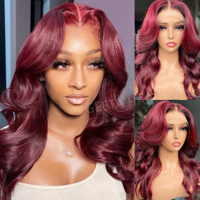 Glueless Wigs 99J Burgundy Body Wave Lace Front Wig Colored Pre Plucked Nature Hairline Human Hair Wigs - GeetaHair - GeetaHair