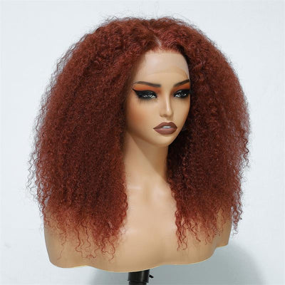 Copper Red Lace Front Human Hair Wigs 13x4 Afro Kinky Curly Glueless Wigs 180% Density - GeetaHair