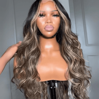 Balayage Highlights Body Wave Wig 13x4 Lace Front Human Hair Wigs Honey Blonde Highlights Wigs - GeetaHair