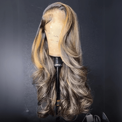 Luxury Layer Gluless Wigs Blonde With Brown Colored Lace Front Wig Highlight 13x4 Lace Front Human Hair Wigs - GeetaHair