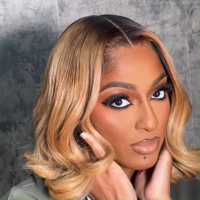Ombre 1B/27 Glueless Wigs Natural Straight 13x4 Lace Front Human Hair Wigs Blonde Colored with Dark Roots Bob Wigs No Code Needed - GeetaHair