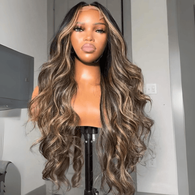 Balayage Highlights Body Wave Wig 13x4 Lace Front Human Hair Wigs Honey Blonde Highlights Wigs - GeetaHair