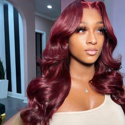 Glueless Wigs 99J Burgundy Body Wave Lace Front Wig Colored Pre Plucked Nature Hairline Human Hair Wigs - GeetaHair - GeetaHair