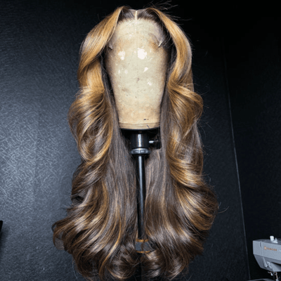 Luxury Layer Gluless Wigs Blonde With Brown Colored Lace Front Wig Highlight 13x4 Lace Front Human Hair Wigs - GeetaHair