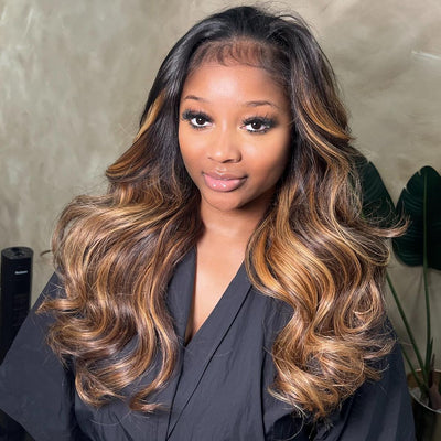 Honey Blonde Highlights Glueless Wigs 13x4 Body Wave Lace Front Human Hair Wigs Brown Blonde Glueless Wig For Black Women - GeetaHair