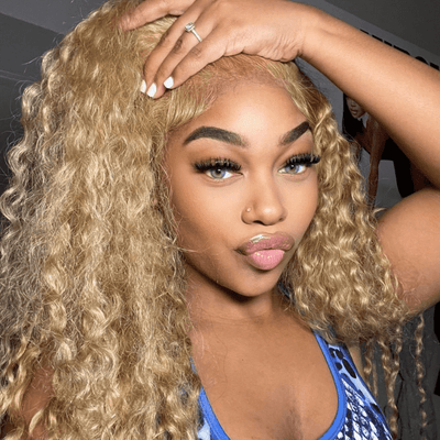 Honey Blonde Water Wave 13x4/4x4 HD Lace Frontal Wig Golden Brown Transparent Lace Human Hair Wigs - GeetaHair