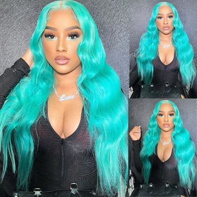 Over $101 Save $100: 6x4.5 Mint Green Body Wave Pre Cut HD Transaparent Lace Human Hair Wigs - Spring 2023 Flash Sale - GeetaHair