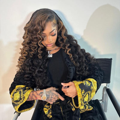Highlight Stunk Stripe Wigs Loose Deeep Wave Colored 13x4 HD Lace Front Wigs Pre Plucked - GeetaHair