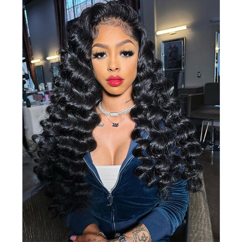 Loose Deep Wave Lace Front Wig Human Hair 13x4 Wand Curly HD Lace Wigs 180% Density - GeetaHair