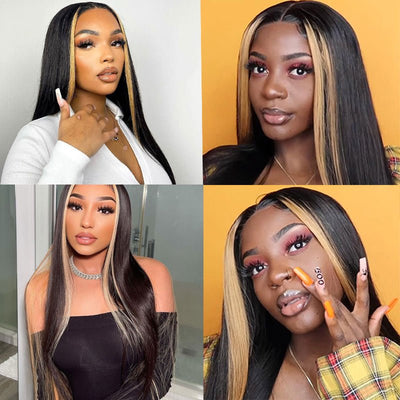 Graduation Season Special 38% Off Highlight Ombre TL/27 Skunk Stripe Bone Straight Hair Wig 13x4 HD Lace Front Human Hair Wigs - GeetaHair