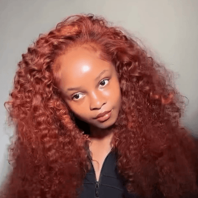 Lazy Girl Wigs Reddish Brown Wet And Wavy Glueless Wigs 13x4 Lace Front Burgundy Curly Human Hair Wigs 250% Density - GeetaHair