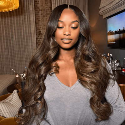 Geeta Full 300% Density Dark Brown With Highlights Loose Body Wave Wig Glueless Wigs Human Hair Pre Plucked - GeetaHair