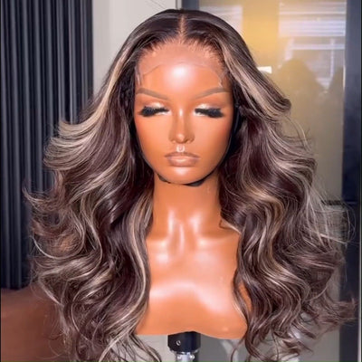 Highlight Ash Blonde Body Wave Human Hair Wig 13x4 Transparent HD Lace Front Wig for Women Pre Plucked - GeetaHair