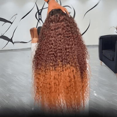 Ombre Brown Curly Lace Front Wigs Human Hair Pre Plucked Deep Curly Wave 13x4 HD Lace Frontal Wigs - GeetaHair