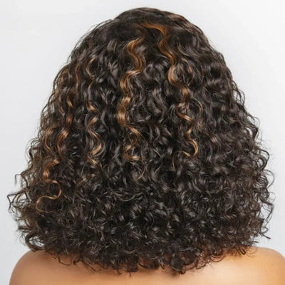 Pre Bleached Knots Highlight Curly Bob Wig Human Hair Pre Plucked C Shape Lace Wig 180% Density - GeetaHair