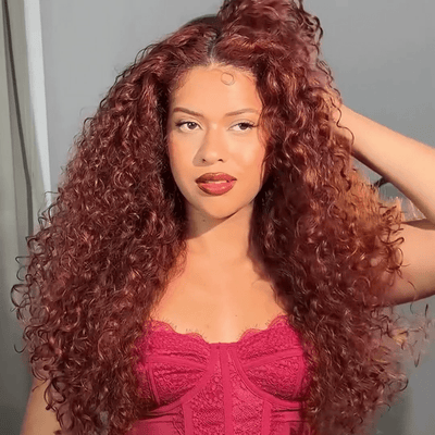 Lazy Girl Wigs Reddish Brown Wet And Wavy Glueless Wigs 13x4 Lace Front Burgundy Curly Human Hair Wigs 250% Density - GeetaHair
