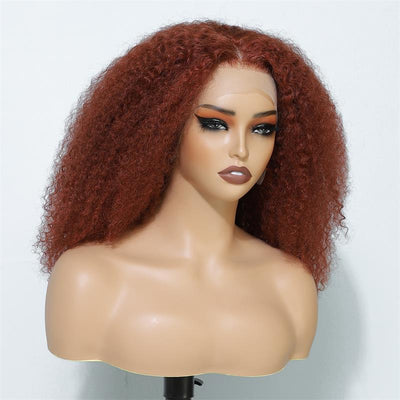 Copper Red Lace Front Human Hair Wigs 13x4 Afro Kinky Curly Glueless Wigs 180% Density - GeetaHair