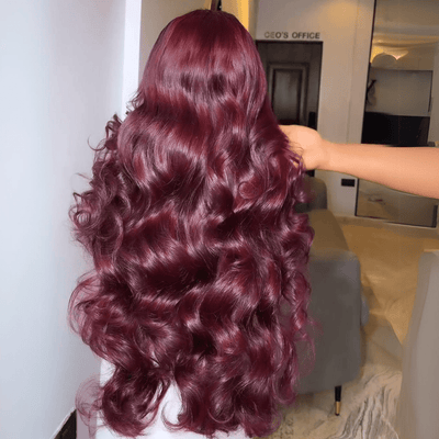 Geeta Hair 99J Burgundy Glueless Wigs 3D Body Wave 13x4 Red Colored Lace Front Wigs Pre Plecked - GeetaHair