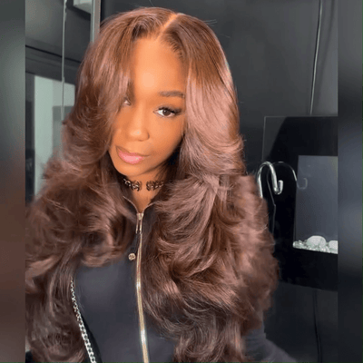 Geeta Full 300% Density Chocolate Brown Human Hair Glueless Lace Closure/Front Colored Loose Wave Wig - GeetaHair