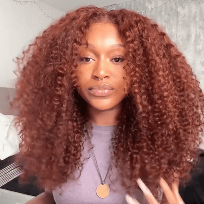 Ready To Wear Reddish Brown Jerry Curly Glueless Wigs 13x4 Lace Front Curly Human Hair Wigs 250% Density - GeetaHair