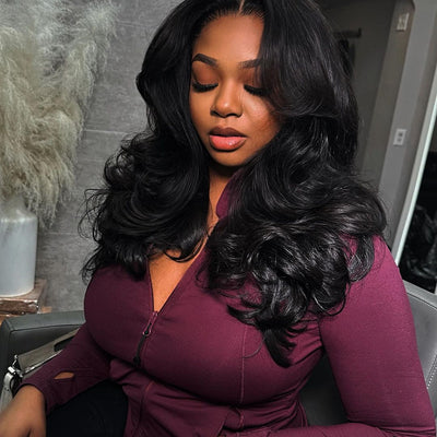Geeta Body Wave Curtain Bangs Wigs 13X4 HD Lace Front Human Hair Wig With Bangs Pre Plucked Natural Hairline - GeetaHair