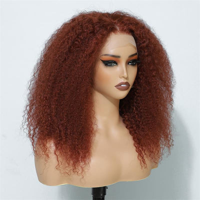 Copper Red Lace Front Human Hair Wigs 13x4 Afro Kinky Curly Glueless Wigs 180% Density - GeetaHair
