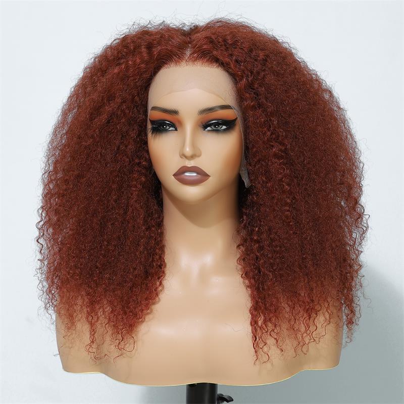 Copper Red Lace Front Human Hair Wigs 13x4 Afro Kinky Curly Glueless Wigs 180% Density - GeetaHair