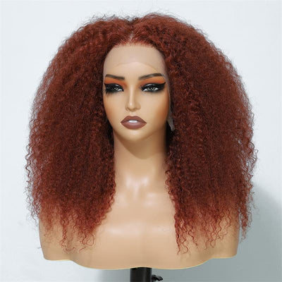 Copper Red Lace Front Human Hair Wigs 13x4 Afro Kinky Curly Glueless Wigs 180% Density - GeetaHair