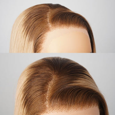 Luxury Designer Series Light Flaxen Brow with Dark Roots Wig Straight 13x4 Lace Front Gluleless Wigs - GeetaHair
