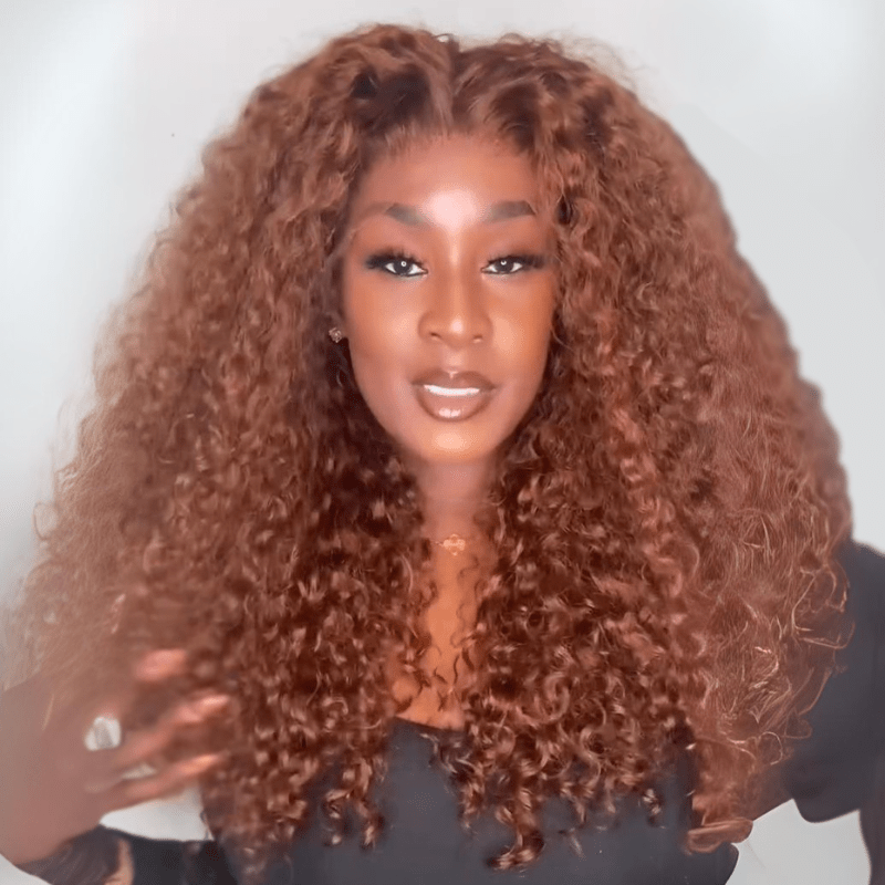 Reddish Brown Curly Human Hair Wigs 250% Density Glueless 13x4 Lace Front Curly Human Hair Wigs - GeetaHair