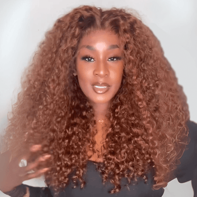 Reddish Brown Curly Human Hair Wigs 250% Density Glueless 13x4 Lace Front Curly Human Hair Wigs - GeetaHair