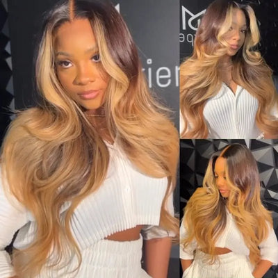 Body Wave Wig T1B/27 Ombre Blonde 13x4 Lace Front Wig Colorful Human Hair Wigs 250% Density - GeetaHair