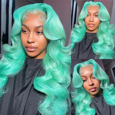Mint Green Body Wave Lace Front Wig Colored Glueless HD Transparent Lace Human Hair Wigs - Geeta Hair - GeetaHair