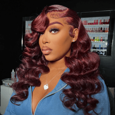 Loose Deep Wave Blue/Reddish Brown/Brown/Burgundy 13x4 Lace Front Wigs Pre Plucked Natural Hairline Human Hair Wigs - Geeta Hair - GeetaHair