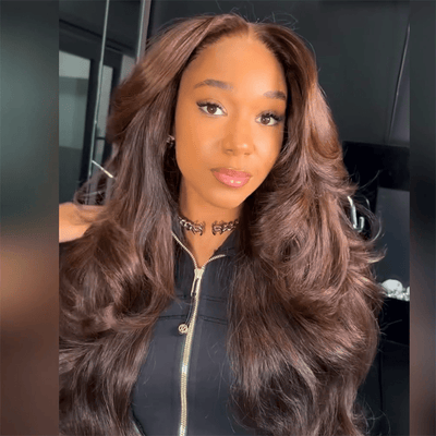 Geeta Full 300% Density Chocolate Brown Human Hair Glueless Lace Closure/Front Colored Loose Wave Wig - GeetaHair