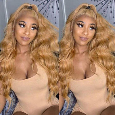 Glueless Honey Blonde Body Wave Lace Front Wig 13X4 HD Lace Front Wigs Human Hair 180 Density - GeetaHair