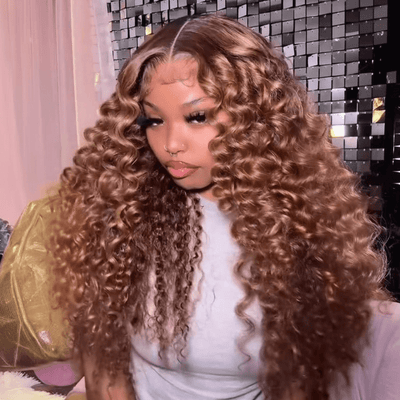 Honey Blonde Highlight Water Wave 13x4 Lace Front / 6x4 Pre Cut Lace Human Hair Lace Wig For Women - GeetaHair