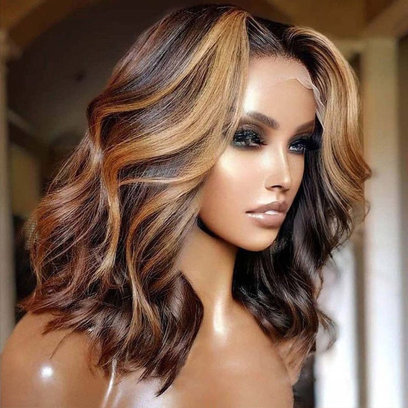 No Code Need: Honey Blonde Highlight Body Wave13x4 Lace Front 4x4 Lace Closure Human Hair Bob Wigs - Geeta Hair - GeetaHair
