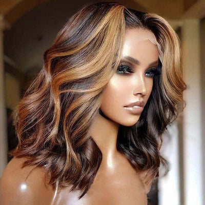 No Code Need: Honey Blonde Highlight Body Wave13x4 Lace Front 4x4 Lace Closure Human Hair Bob Wigs - Geeta Hair - GeetaHair