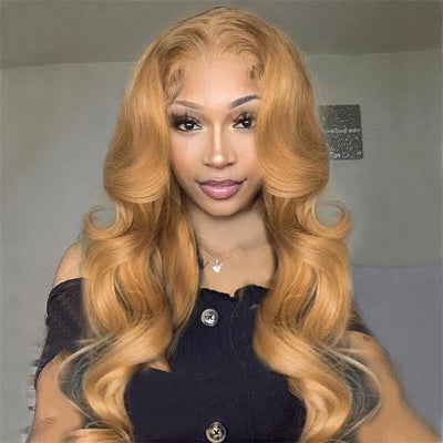 Glueless Honey Blonde Body Wave Lace Front Wig 13X4 HD Lace Front Wigs Human Hair 180 Density - GeetaHair