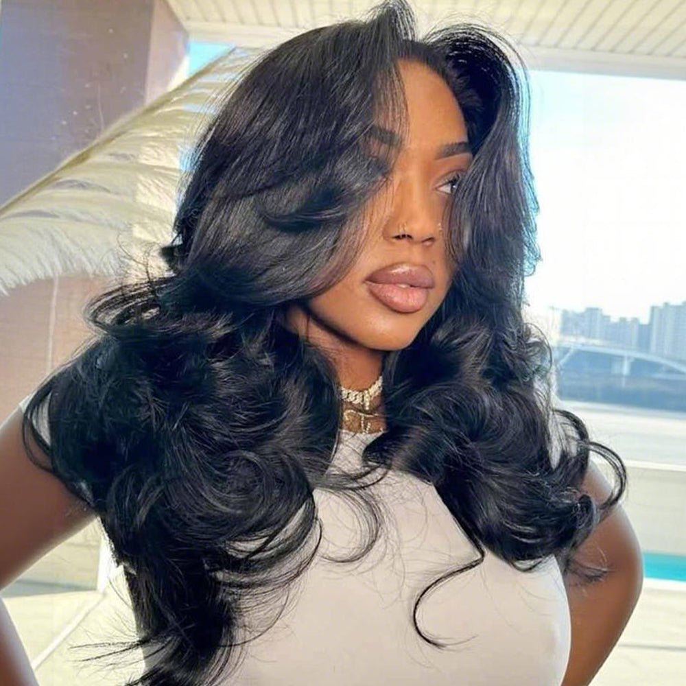 Body Wave Curtain Bangs Wigs 13x4 HD Lace Front Pre Plucked Natural Hairline Flash Sale - GeetaHair