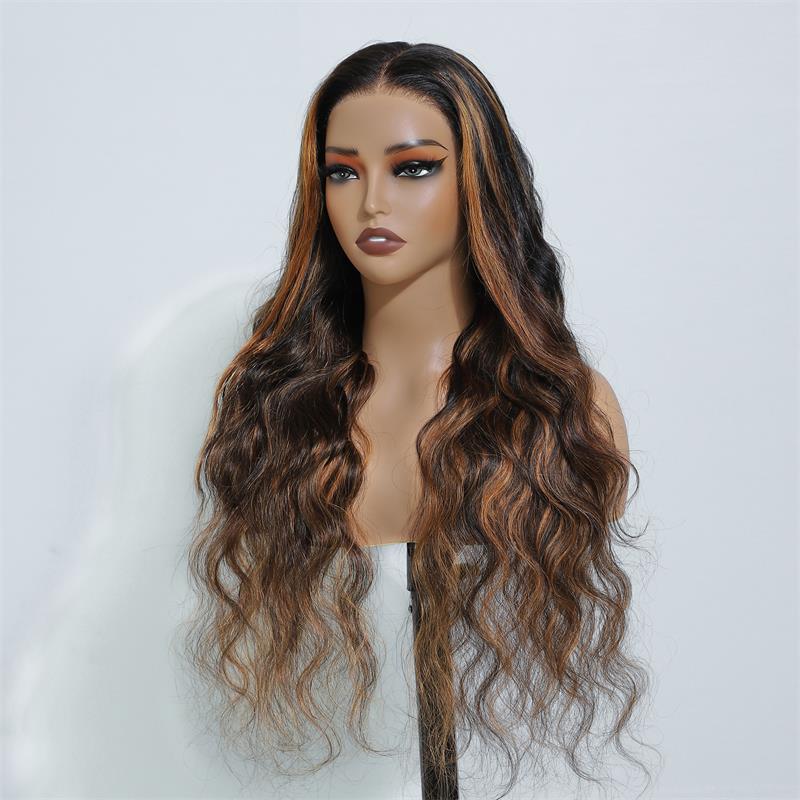 Pre Bleached Knots Highlight Brown Body Wave Wig Ombre FP1B/27 13x4 Lace Front Human Hair Wigs - GeetaHair