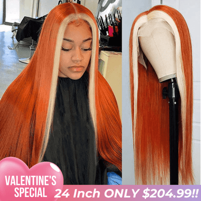 Tax Return Sale Ginger Color With #613 Blonde Streaks Skunk Stripe Wig Straight Hair Colored Wig Tranparent Lace Frontal 100% Virgin Human Hair Wig - Geeta Hair - GeetaHair