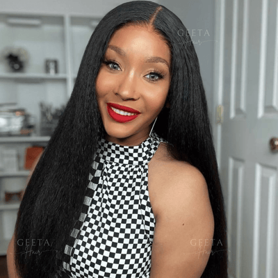 Geetahair Upgrade HD Lace Kinky Straight Wig Crystal Clear Lace Human Hair Wigs With Pre Plucked Natural Hairline - GeetaHair